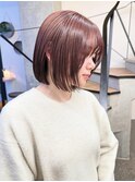 顎ラインボブ ピンクベージュ カラー 韓国 髪質改善 仙台