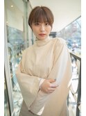 丸みショート×ベージュ×シースルーバング