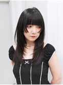 顔周りレイヤー黒髪ウルフレイヤー前髪カットロング_F1176
