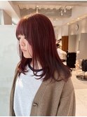 【森千晶】透け感チェリーピンク/暖色系カラー/フェミニンミディ