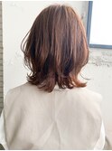 ボブルフ大人かわいいピンクベージュ薄めバングくびれモテ髪