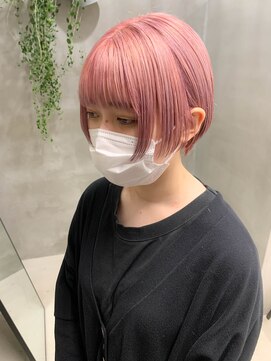 テトヘアー(teto hair) ピンクベージュ、薄いピンク、丸みショート、ブリーチ２回
