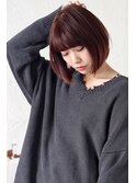 ピンクブラウン×切りっぱなし前下がりボブぱっつん前髪