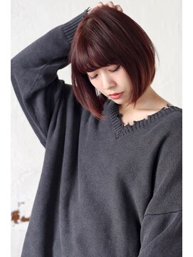 グランアージュ 池袋東口店(grandage) ピンクブラウン×切りっぱなし前下がりボブぱっつん前髪