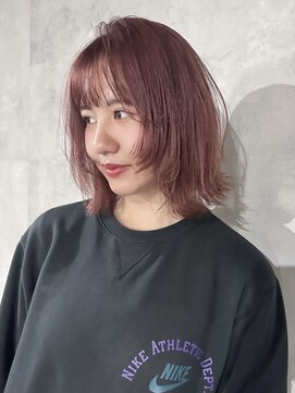ラベル 渋谷(LAVEL) チェリーレッド姫カットレイヤー切りっぱなしボブ