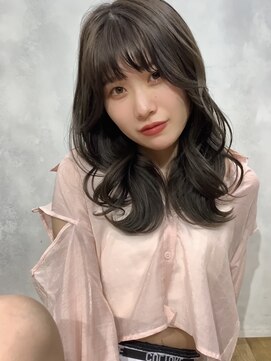 オリンテ バイ レシッド 表参道(orente by rcid) レイヤーロングオリーブショコラ韓国風グレーベージュ前髪パーマ