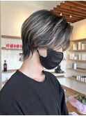 ショートウルフカットセンターパートルーズパーマメンズカット