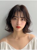イメチェン　外ハネ　ボブ　美髪　ワイドバング　ブルーブラック