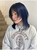 ネイビー×ウルフカット