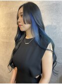 ブルーインナー姫カットロングイヤリングカラー