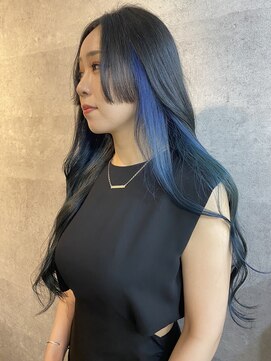 アジールヘア 北千住駅西口店(agir hair) ブルーインナー姫カットロングイヤリングカラー