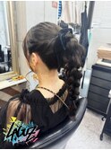 【ヘアセット】 ボリューム編み込みリボンが可愛い高めポニー