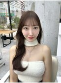 美髪カールピンクブラウン韓国レイヤーロングセミディ顔周り前髪