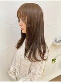 ベージュカラー 顔周りレイヤー ストレート ワンカール 透明感