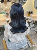 ハイトーン ネイビーブルー ケアブリーチ1回 ロング 横浜★