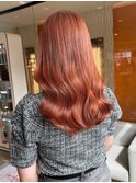 オレンジカラー 暖色 ロングヘア 巻き髪