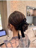 上品まとめ髪×ベルベットリボン