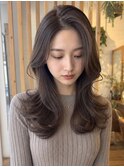 ロング/くびれレイヤー/前髪なし/ラベンダーブラウン