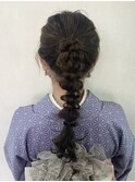 着物　へアメ　ロング　ゆるふわ　編み下ろし　大阪