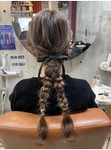 結婚式お呼ばれヘアアレンジ/編み下ろし/ツインアレンジ