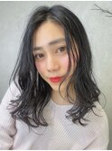 20代30代40代/大人エアリーミディ/小顔/黒髪/ダークアッシュ