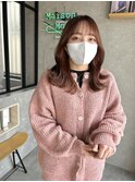 韓国ミディアム×ピンクベージュインナーカラー
