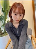 オレンジブラウン/顔まわりレイヤー/ボブ