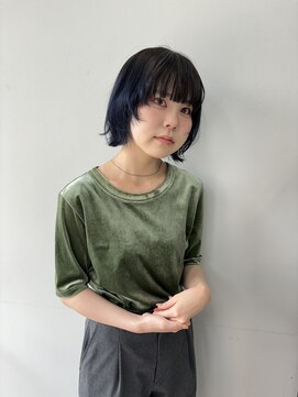 ヘアー アイス 御器所本店(HAIR ICI) ボブカット顔周りレイヤーネイビーアッシュグレージュ
