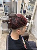 レッドメッシュ×フェードショート