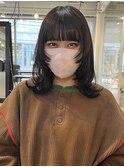 △ブリーチなしブルーブラックレイヤーカットウルフカットロブ