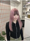 切りっぱなしボブ/エアリーロング/美髪/ピンクブラウン/渋谷