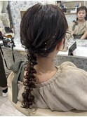 編み下ろし　金箔　結婚式お呼ばれヘア　ロング
