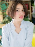 センターパートオリーブグレージュツヤ髪ボブc5川口20代30代40代