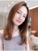 大人かわいい前髪セシルカットココアブラウンフリンジウェーブ