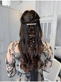 ハーフアップアレンジ結婚式参列お呼ばれヘアセット編みたらし