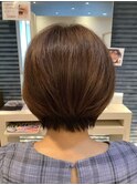 大人可愛い切りっぱなしひし形レイヤーカットモカベージュ