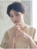 大人かわいい前髪 ココアブラウン セシルカット 毛先パーマ 黒髪