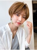 ★30代40代50代/ハンサムショートパーマ/小顔/マロンベージュ
