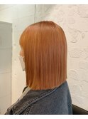 切りっぱなしボブ×オレンジベージュ(