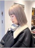 透明感ブリーチダブルカラー/ハイトーン大人こなれミディ/新宿