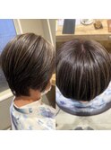 白髪ぼかしハイライト×ショート