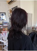 2025　ミディアムロングレイヤー×パープルピンク×パーマ