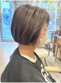 白髪ぼかしハイライト★アッシュグレージュ★コンパクトボブ