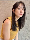中川智帆  レイヤーロング/顔周り/韓国/グレーベージュM