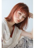 ハイトーンオレンジボブ切りっぱなしミディアム