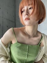 ロミー 本厚木(ROMMY.) 丸みショートボブ◎コーラルオレンジ前髪パッツン20代~50代