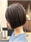 栄小顔丸みボブチェリーブラウン