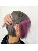 グレー×ピンクインナーレイヤーボブ