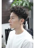スクエアショート×ツイストピンパーマ/ブルーブラック/ビジネス