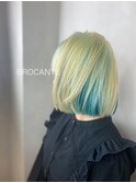 水色 インナーカラー ケアブリーチ ハイトーンカラー ボブ